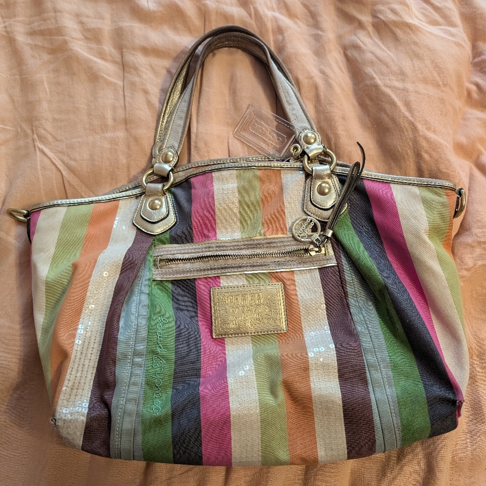 Coach Poppy Legacy Stripe Large Rocker Crossbody